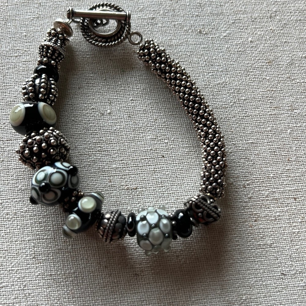 Bali Silver and Glass Blown Bead Bracelet